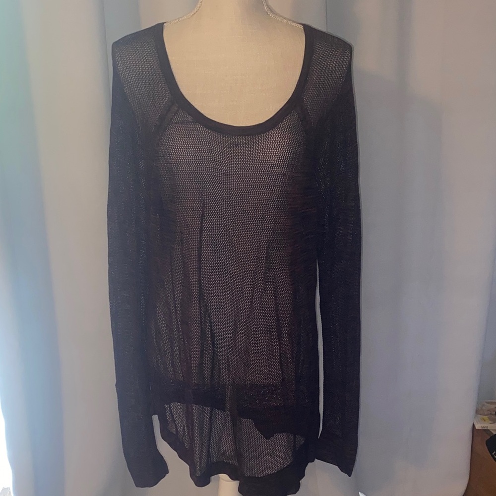 Rock & Republic Burgundy Sheer Long Sleeve Top